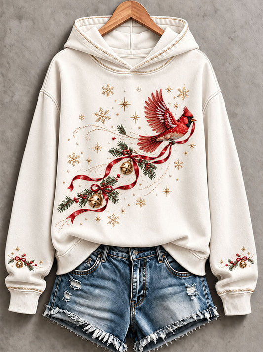 Women's Christmas Cardinal and Bell Print Casual Sweatshirt