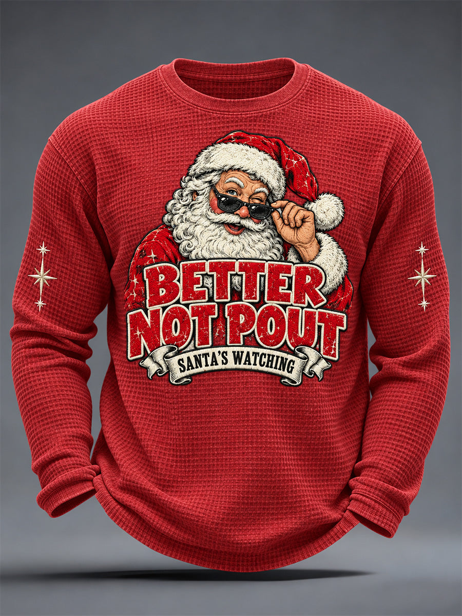 Men's Better Not Pout Print Waffle Long Sleeve Top