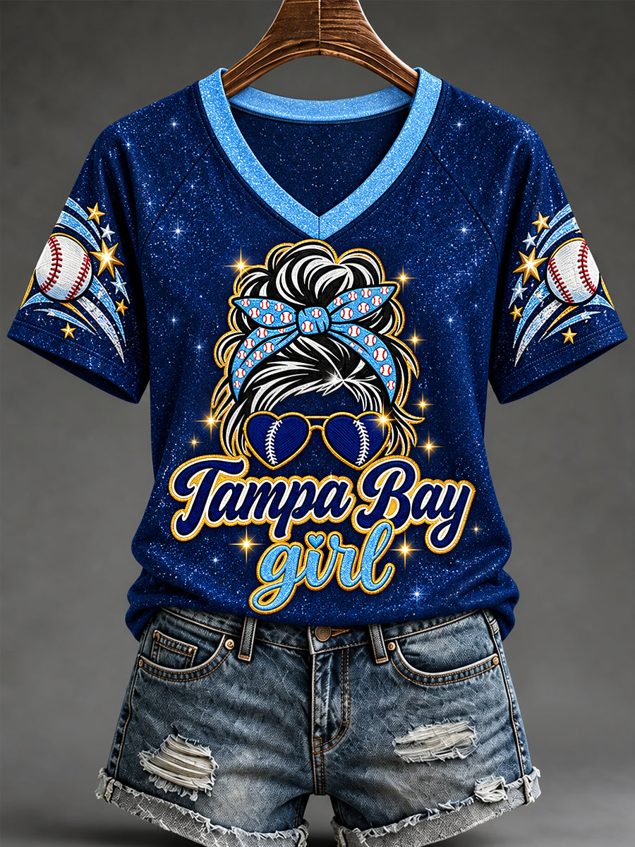 Women's Gift For Baseball Fans Casual V-Neck Tee