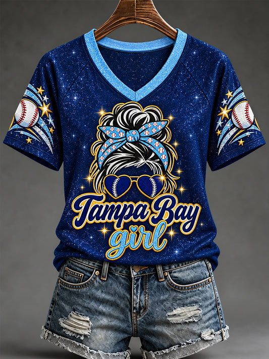 Women's Gift For Baseball Fans Casual V-Neck Tee