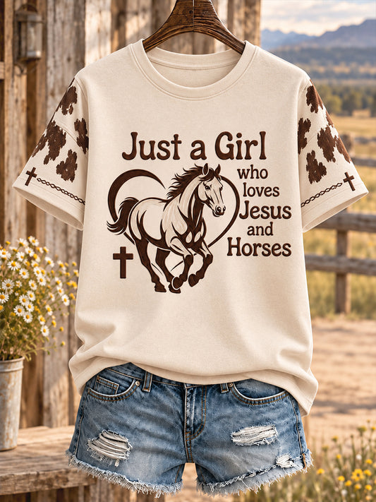 Women's Western Style Faith Lover Horses Christian Printed T-shirt