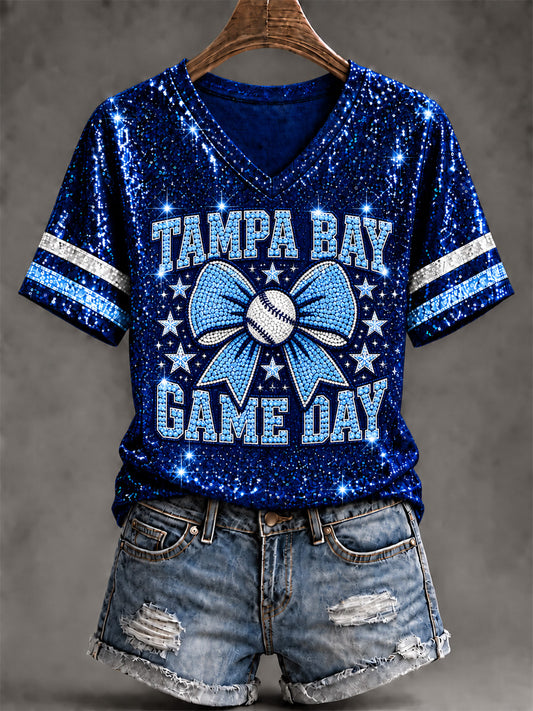 Women's Tampa Bay Baseball Lover  Print V-Neck Tee