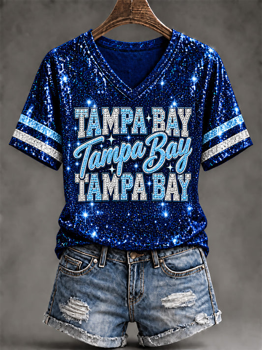 Women's Tampa Bay Baseball Lover  Print V-Neck Tee
