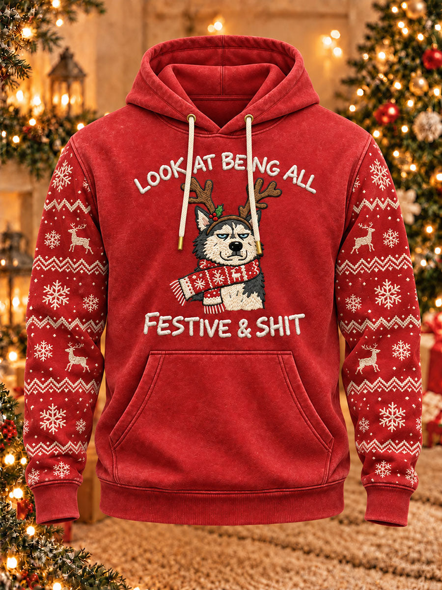 Men's 'Look At Me Being All Festive And Shit' Printed Casual Hoodie