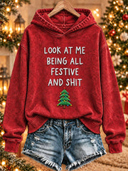 Women's 'Look At Me Being All Festive And Shit' Printed Casual Hoodie