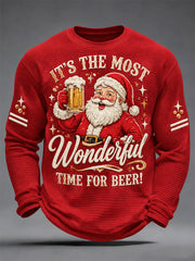 Men's Women's Its The Most Wonderful Time Of Beer Print Waffle Long Sleeve Top