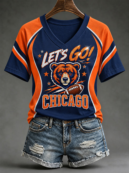 Women's Football Gameday Gift For Football Fans Casual V-Neck Tee
