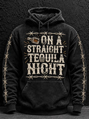 Men's Straight Tequila Night Print  Oversized Drop-Shoulder Hoodie With Pockets