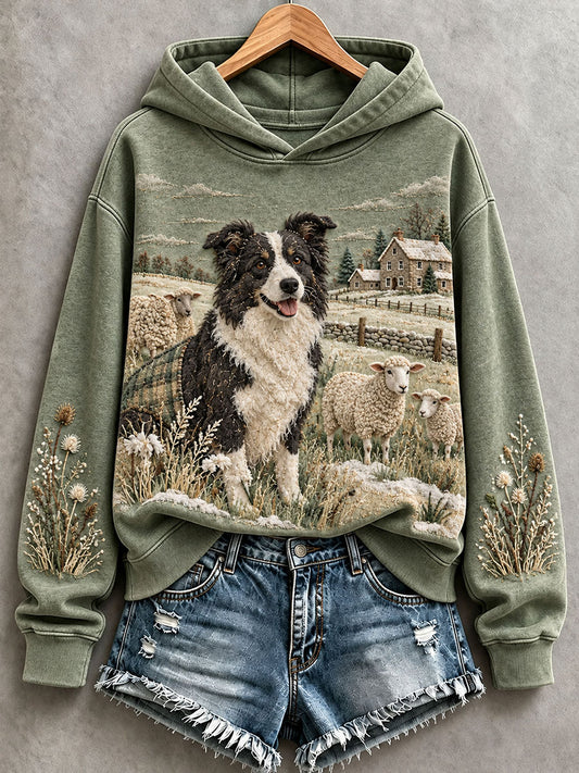 Women's Lovely Border Collie and Sheep Hoodie
