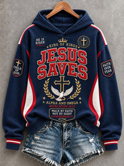 Women's Christian Jesus Saves Cross Graphic Print Casual Hoodie