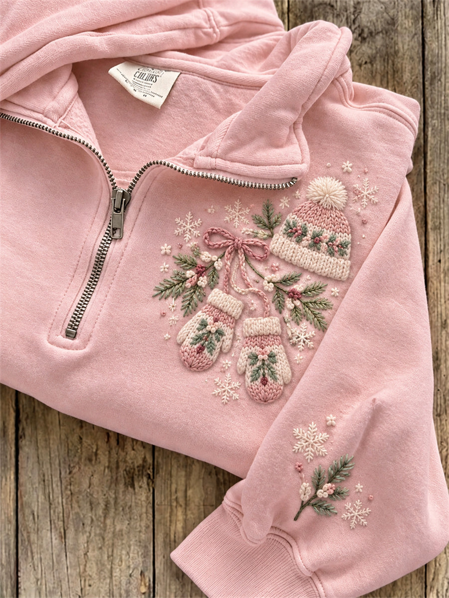 Women's Knitwear Christmas Snowy Winter Cozy Elements Print Zip Up Sweatshirt