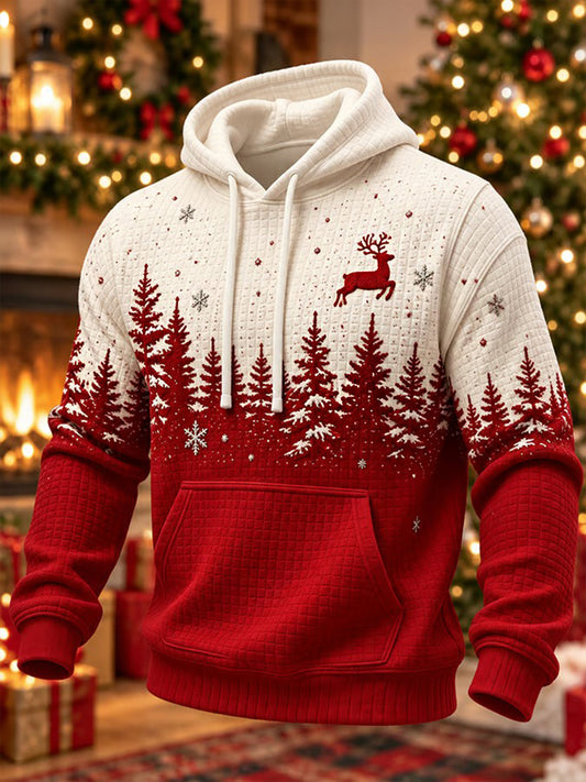 Men's Christmas Reindeer Print Casual Waffle Hoodie