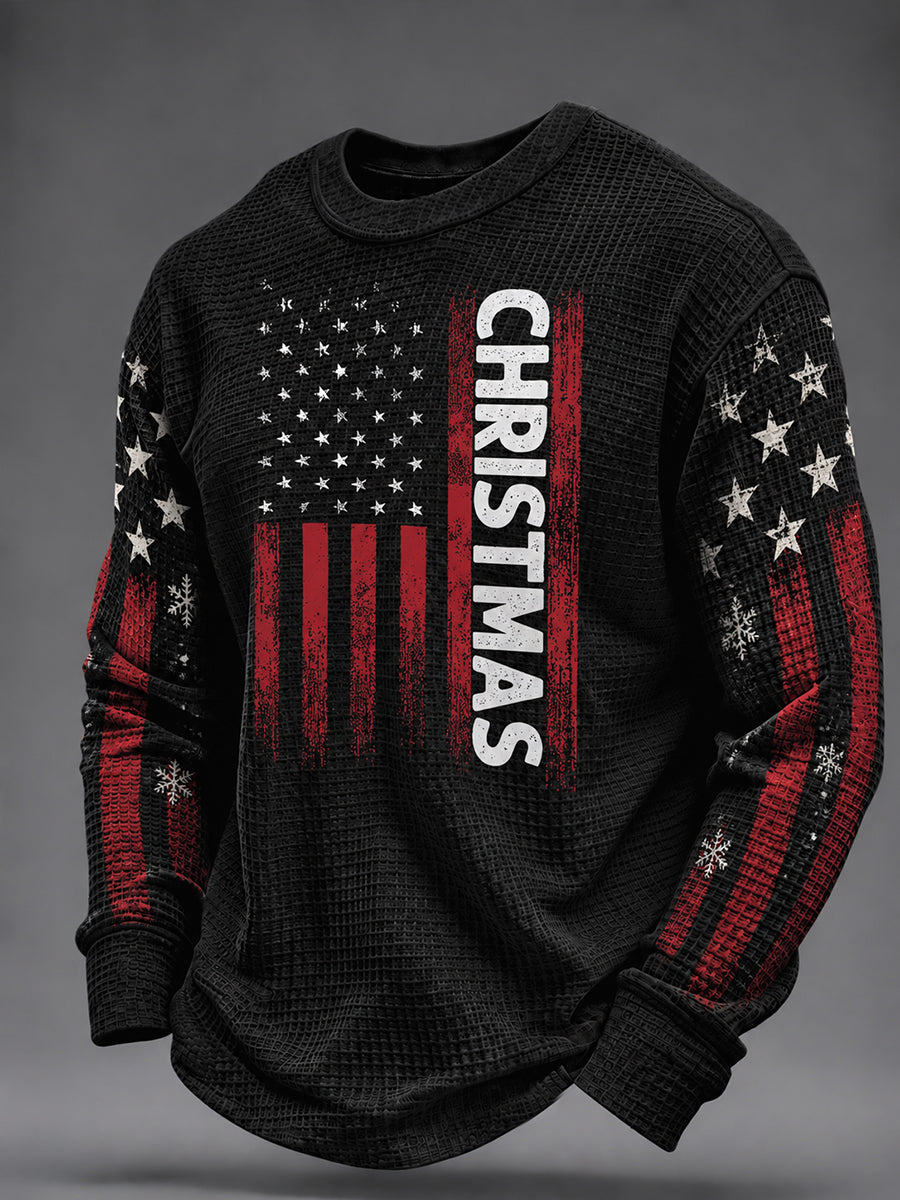 Men's USA Flag Christmas Waffle Sweatshirt