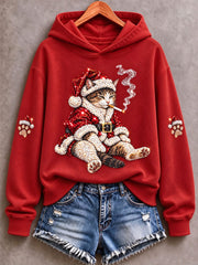 Women's Christmas Cat Print Regular Sweatshirt