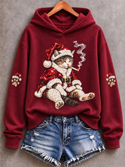Women's Christmas Cat Print Regular Sweatshirt