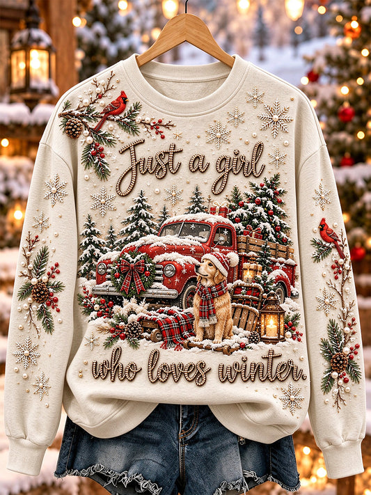 Women's Winter Just A Girl Who Loves Winter Print Cozy Sweatshirt