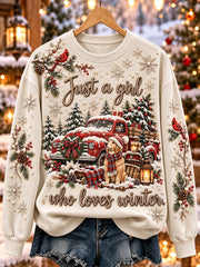 Women's Winter Just A Girl Who Loves Winter Print Cozy Sweatshirt