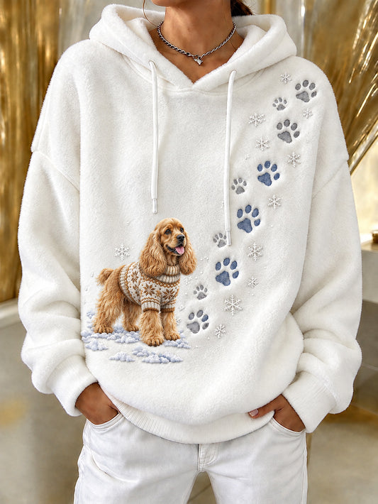 Women's Winter Cocker Spaniel Pattern Causal Flannel  Hoodie