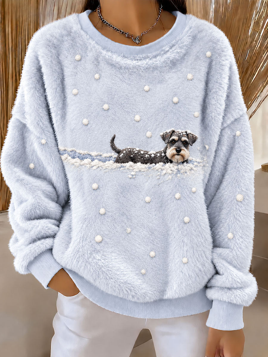 Women’s Schnauzer in the Snow Winter Printed Casual Flannel Sweatshirt