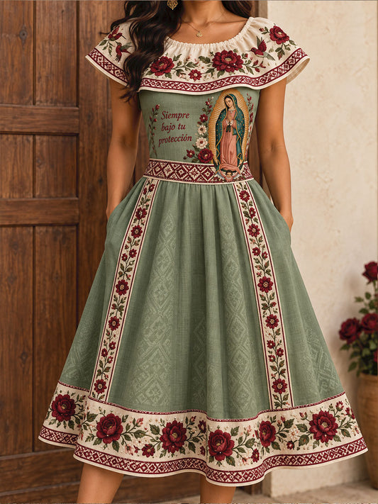 Women's Mexico Our Lady Guadalupe Art Printed Dresses