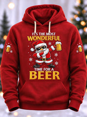 Men's  Funny Santa Claus It's The Most Wonderful Time For A Beer Print Casual Hoodie