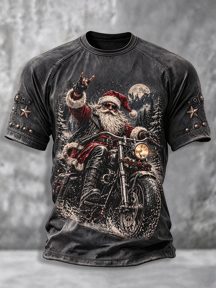 Men's Heavy Metal Rock Christmas Print T-shirt