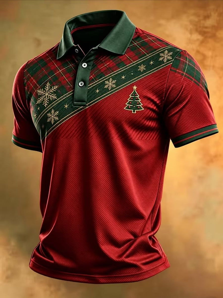 Men's Christmas Tree Print Casual Polo
