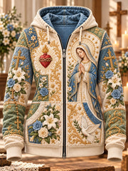 Women's Christ Floral Virgin Mary Art Print Zip-Up Hoodie