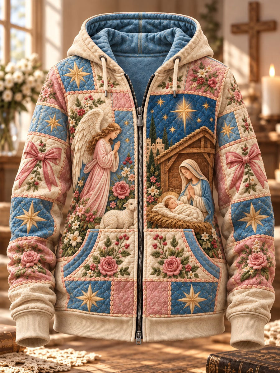 Women's Christ Floral Virgin Mary Art Print Zip-Up Hoodie