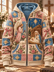 Women's Christ Floral Virgin Mary Art Print Zip-Up Hoodie