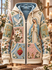 Women's Christ Floral Virgin Mary Art Print Zip-Up Hoodie