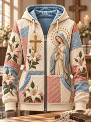 Women's Christ Floral Virgin Mary Art Print Zip-Up Hoodie