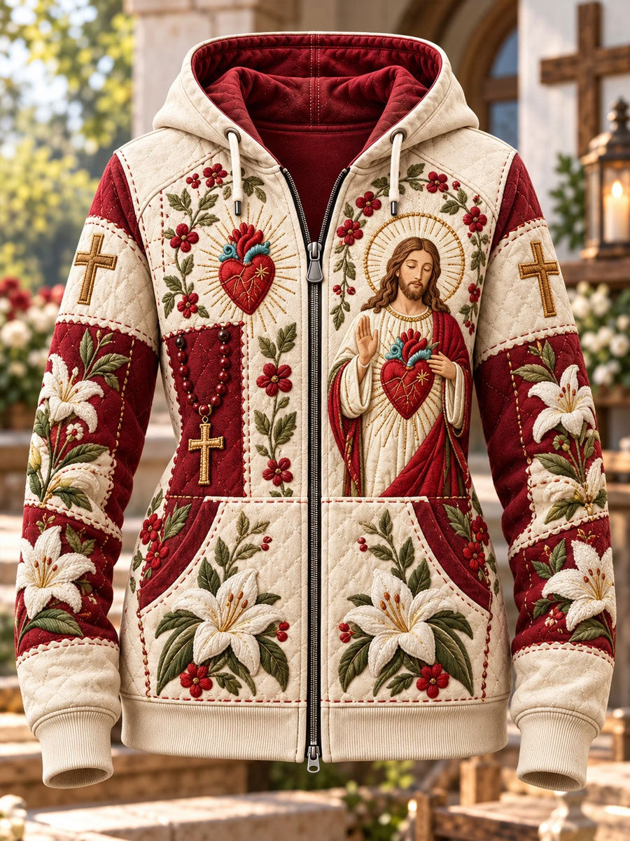 Women's Christ Floral Jesus Art Print Zip-Up Hoodie