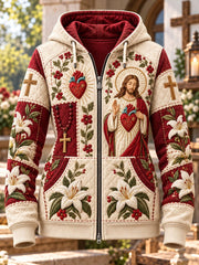 Women's Christ Floral Jesus Art Print Zip-Up Hoodie