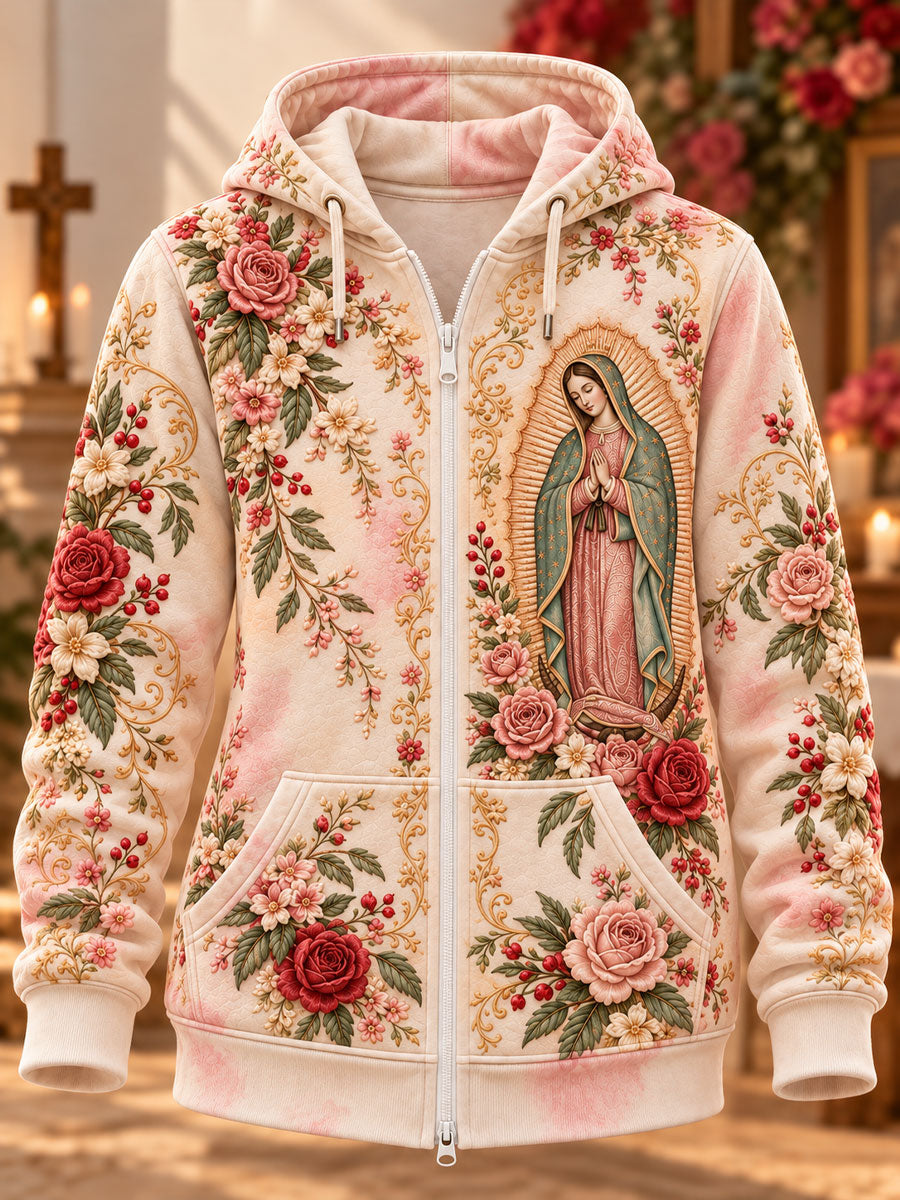 Women's Feast of Our Lady of Guadalupe art Printed Zip-Up Hoodie