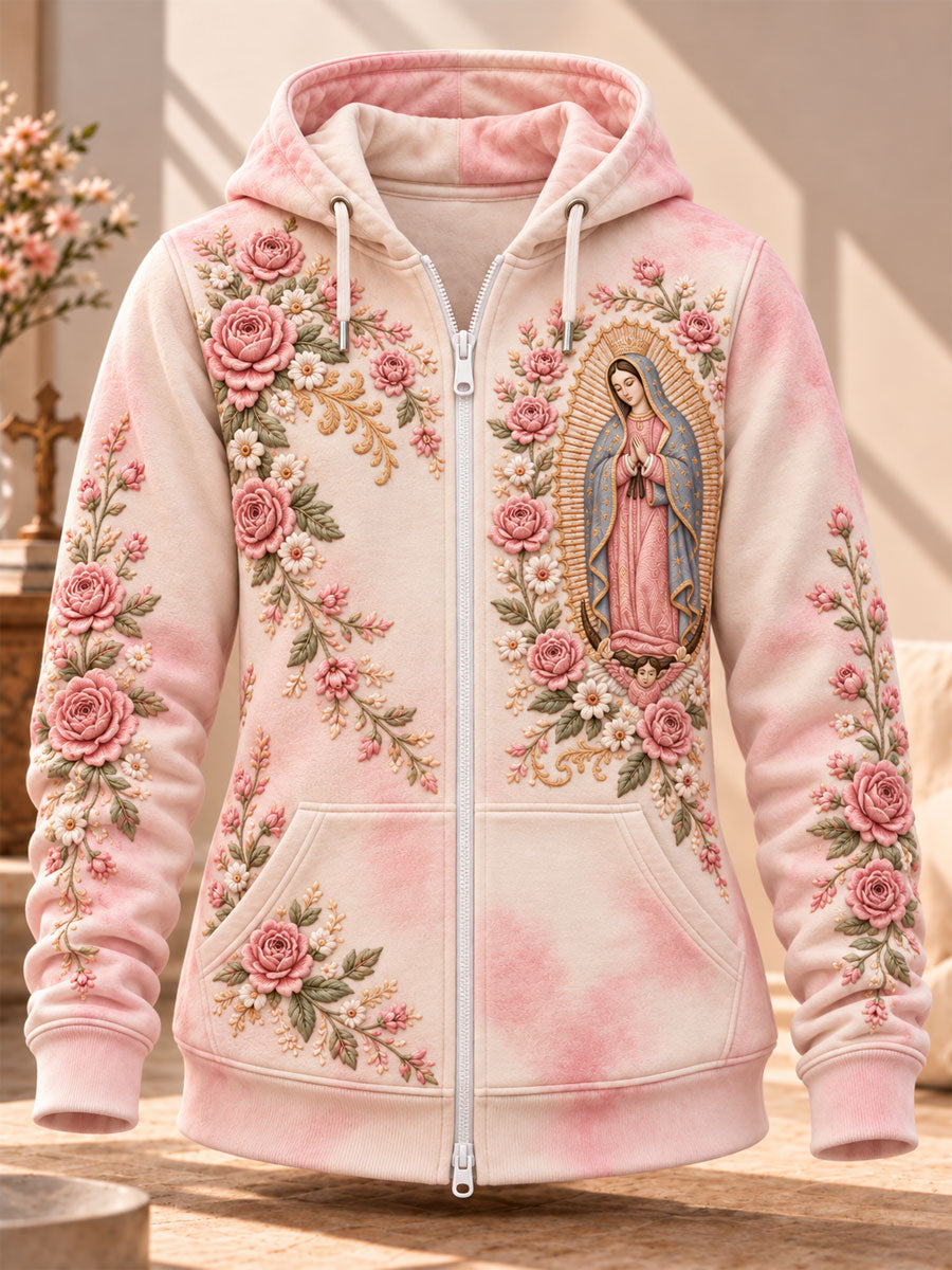 Women's Feast of Our Lady of Guadalupe art Printed Zip-Up Hoodie