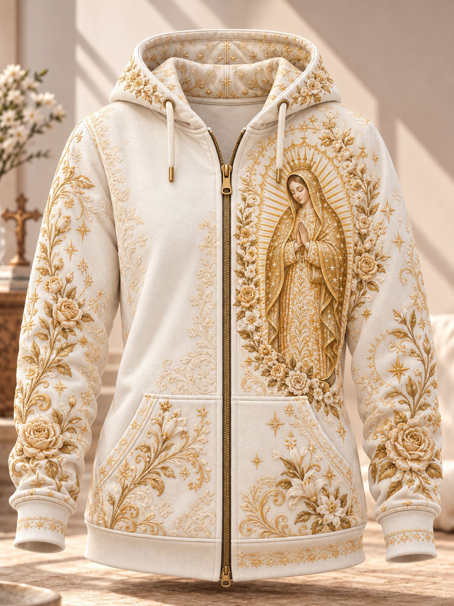 Women's Feast of Our Lady of Guadalupe art Printed Zip-Up Hoodie