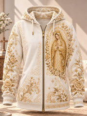 Women's Feast of Our Lady of Guadalupe art Printed Zip-Up Hoodie