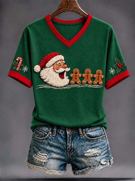 Women's Funny Christmas Gingerbread Man Art And Then I Just Snapped Short Sleeve T-shirt