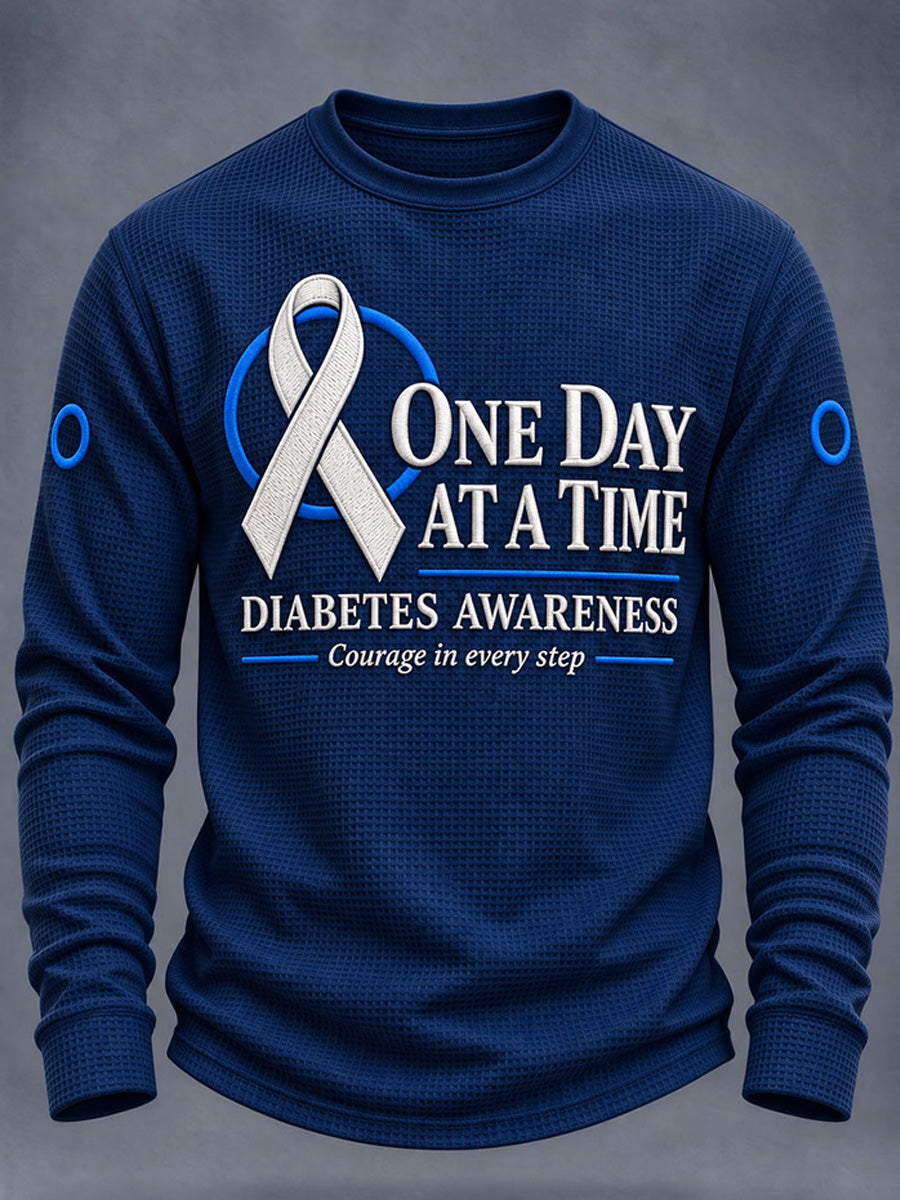 Men's Diabetes Awareness Print Waffle Long Sleeve Top