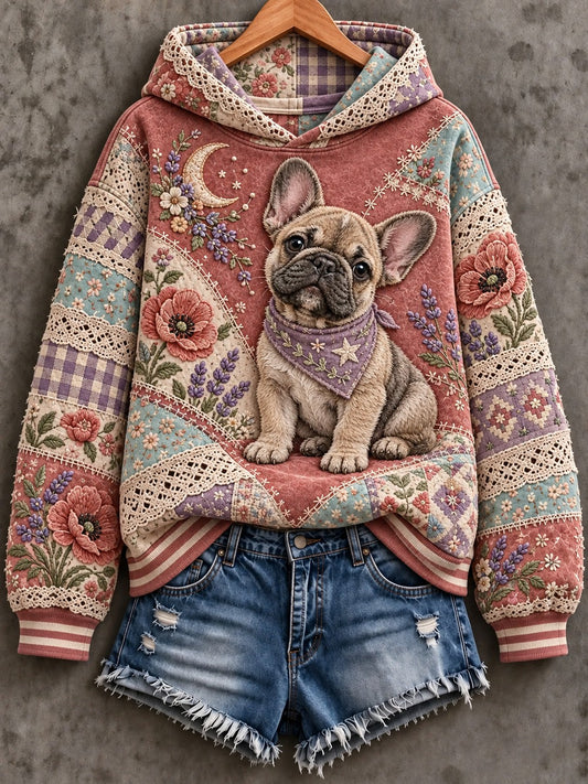 Women's Dog Floral Patchwork Printed Hoodie