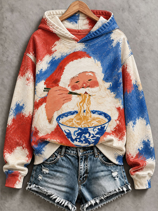Women's Santa Claus Eating Ramen Fun Graphic Sweatshirt