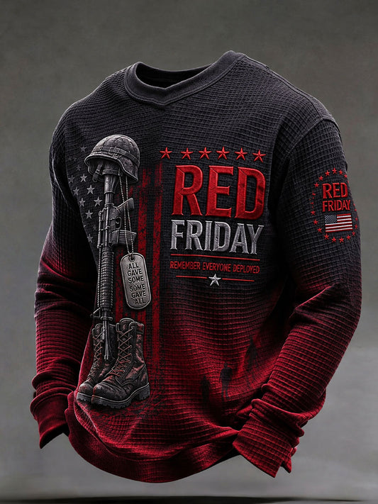 Men's Red Friday Waffle Print Casual Top