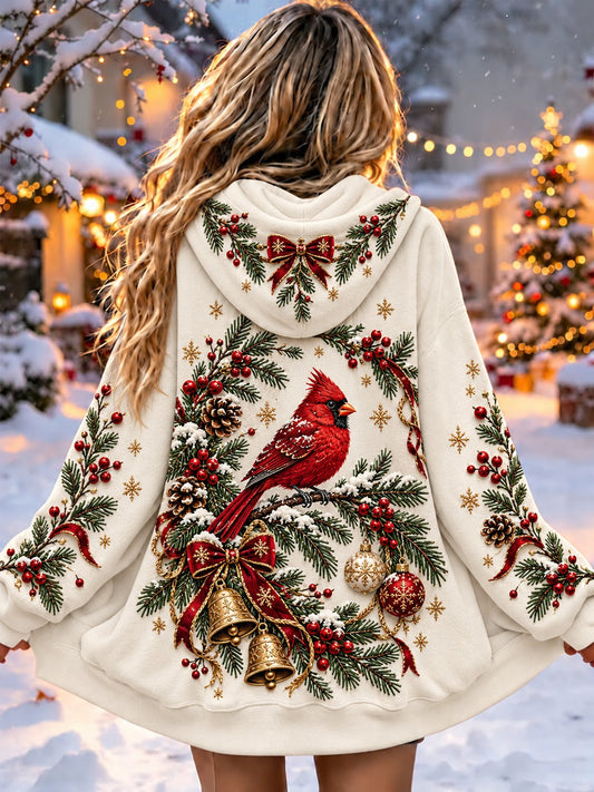 Women's Christmas Printed Zip-Up Hoodie