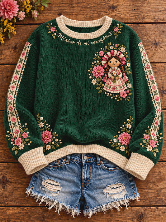 Women's Mexico Folk Culture Art Printed Sweater
