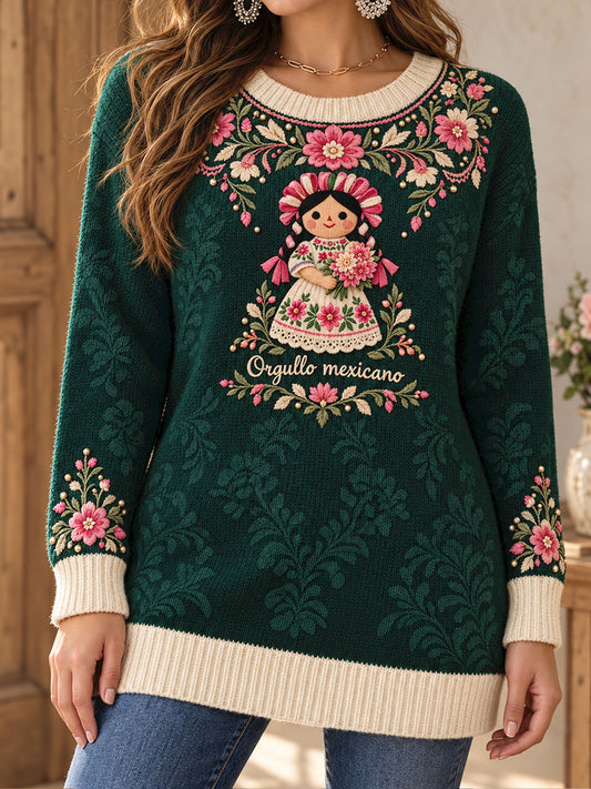 Women's Mexico Folk Culture Art Printed Sweater