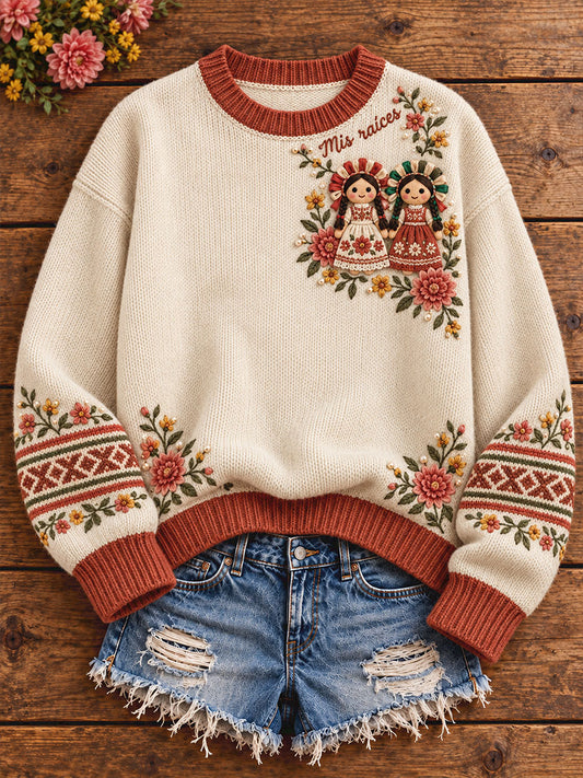Women's Mexico Folk Culture Art Printed Sweater