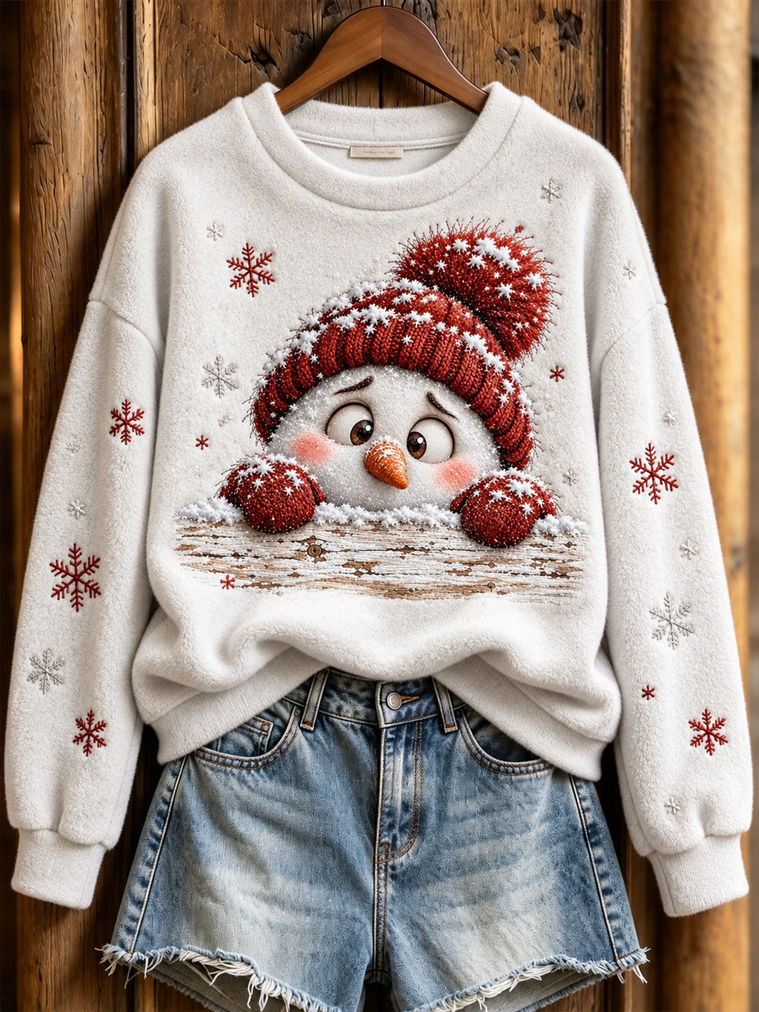 Women's Winter Snowmen Pattern Causal Flannel Sweatshirt