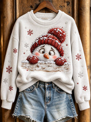 Women's Winter Snowmen Pattern Causal Flannel Sweatshirt