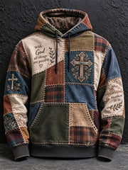 Men's Vintage With God All Things Are Possible Patchwork Print Hoodie